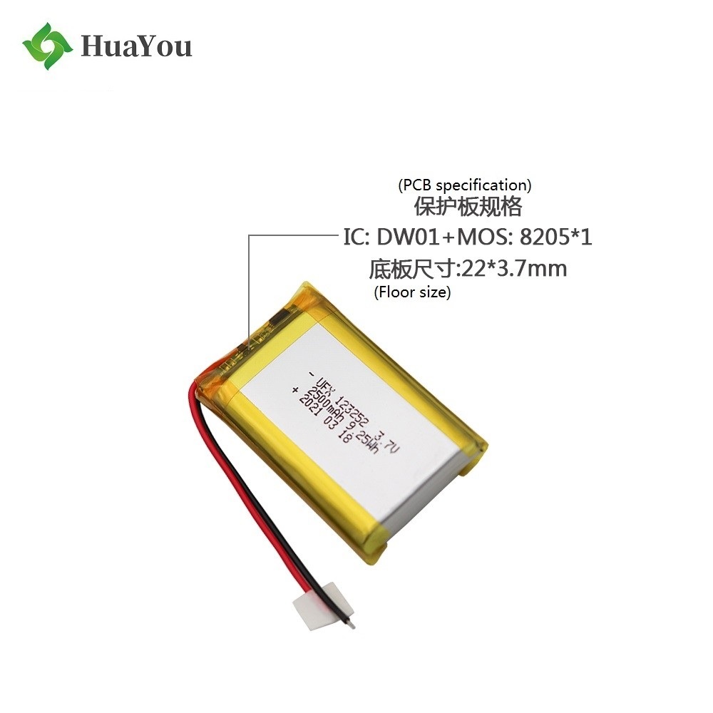 123252 3.7V 2500mAh Lithium-ion Polymer Batterywith UL Certificate