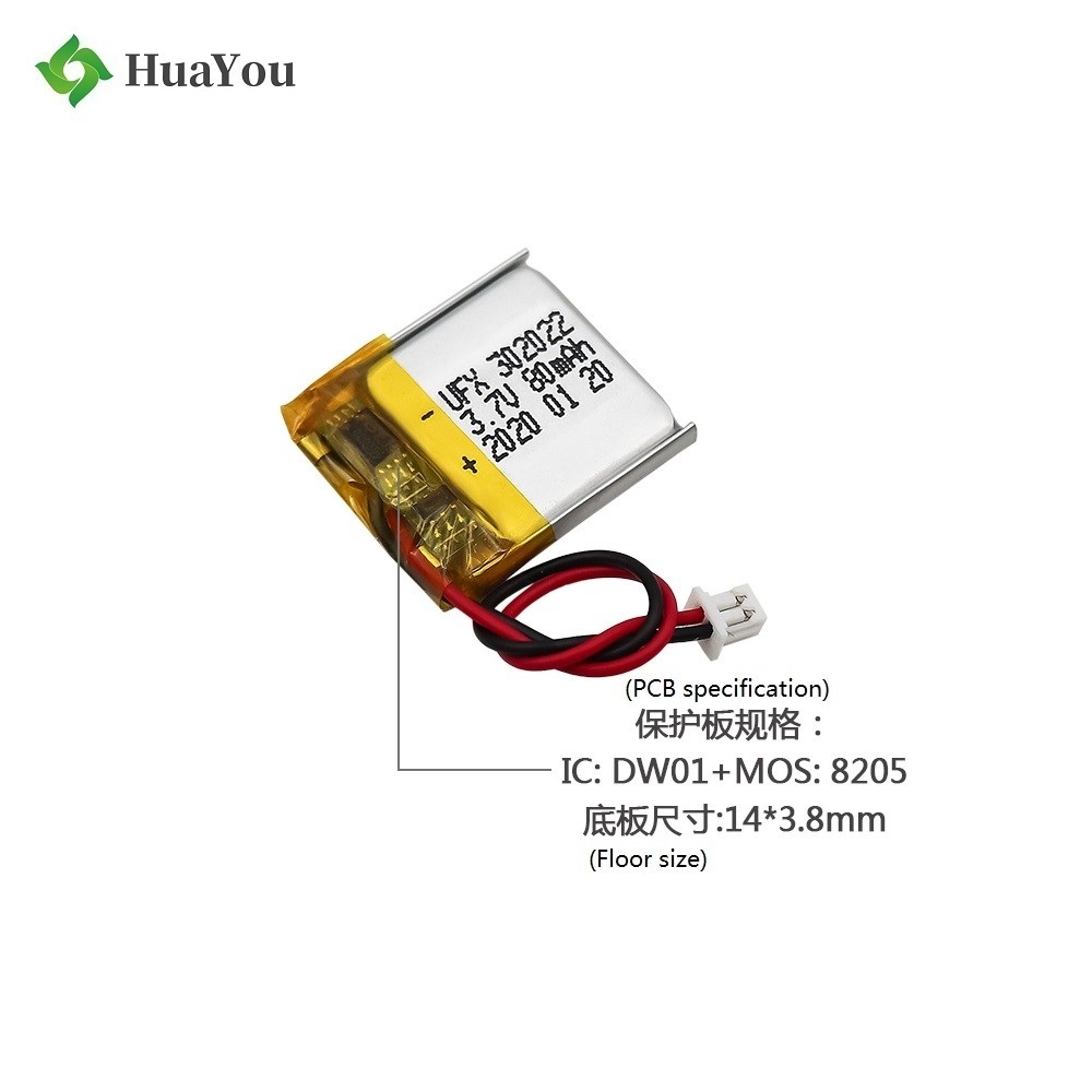 302022 3.7V 80mAh Lithium Polymer Battery