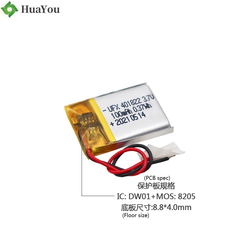 401822 3.7V 100mAh Lithium Polymer Battery