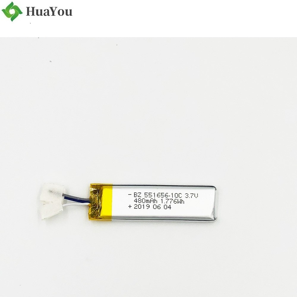 551656-10C 480mAh 3.7V Li-Polymer Battery With Wire