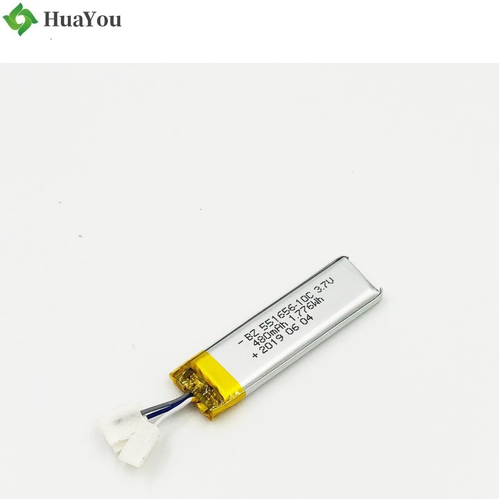 551656-10C 480mAh 3.7V Li-Polymer Battery With Wire