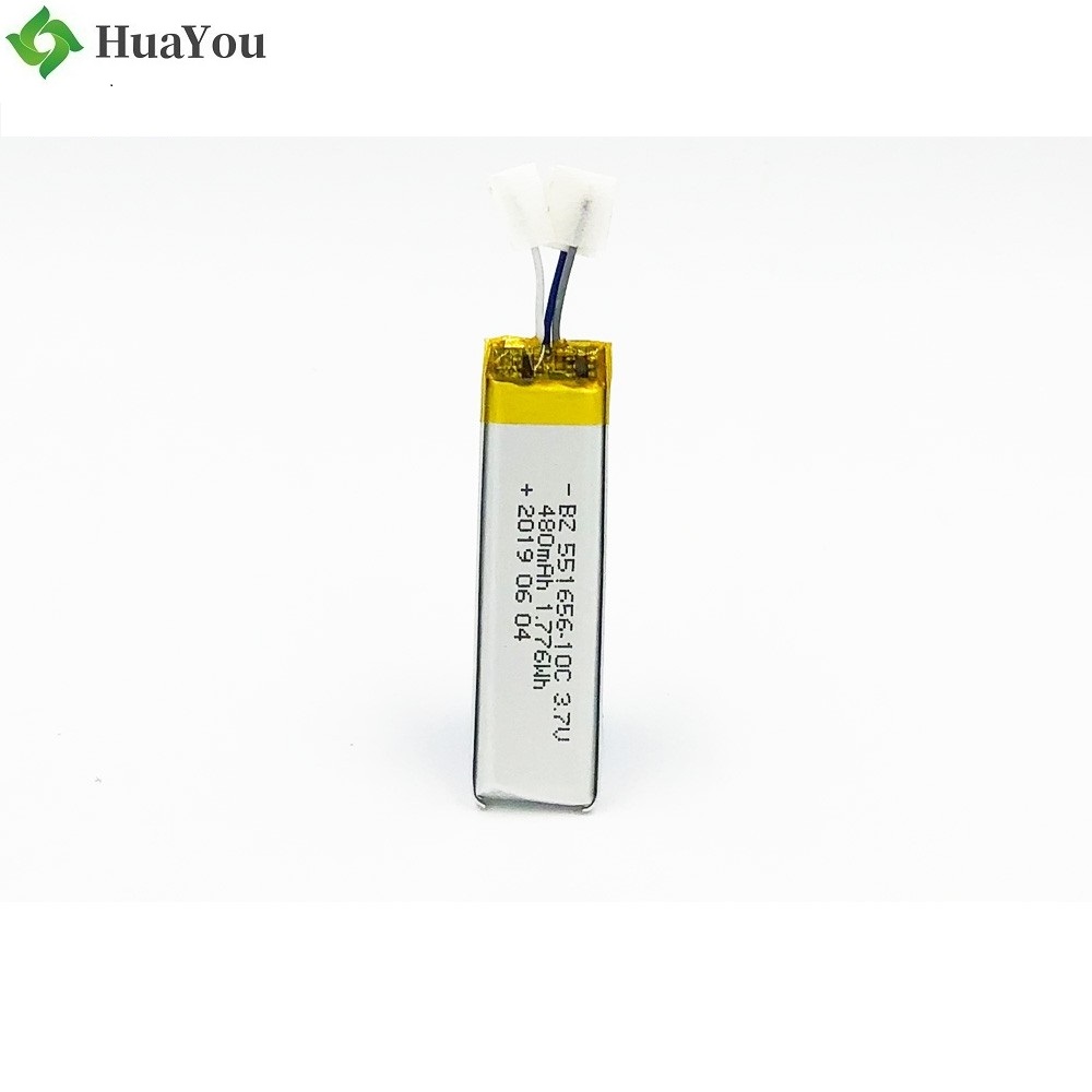 551656-10C 480mAh 3.7V Li-Polymer Battery With Wire