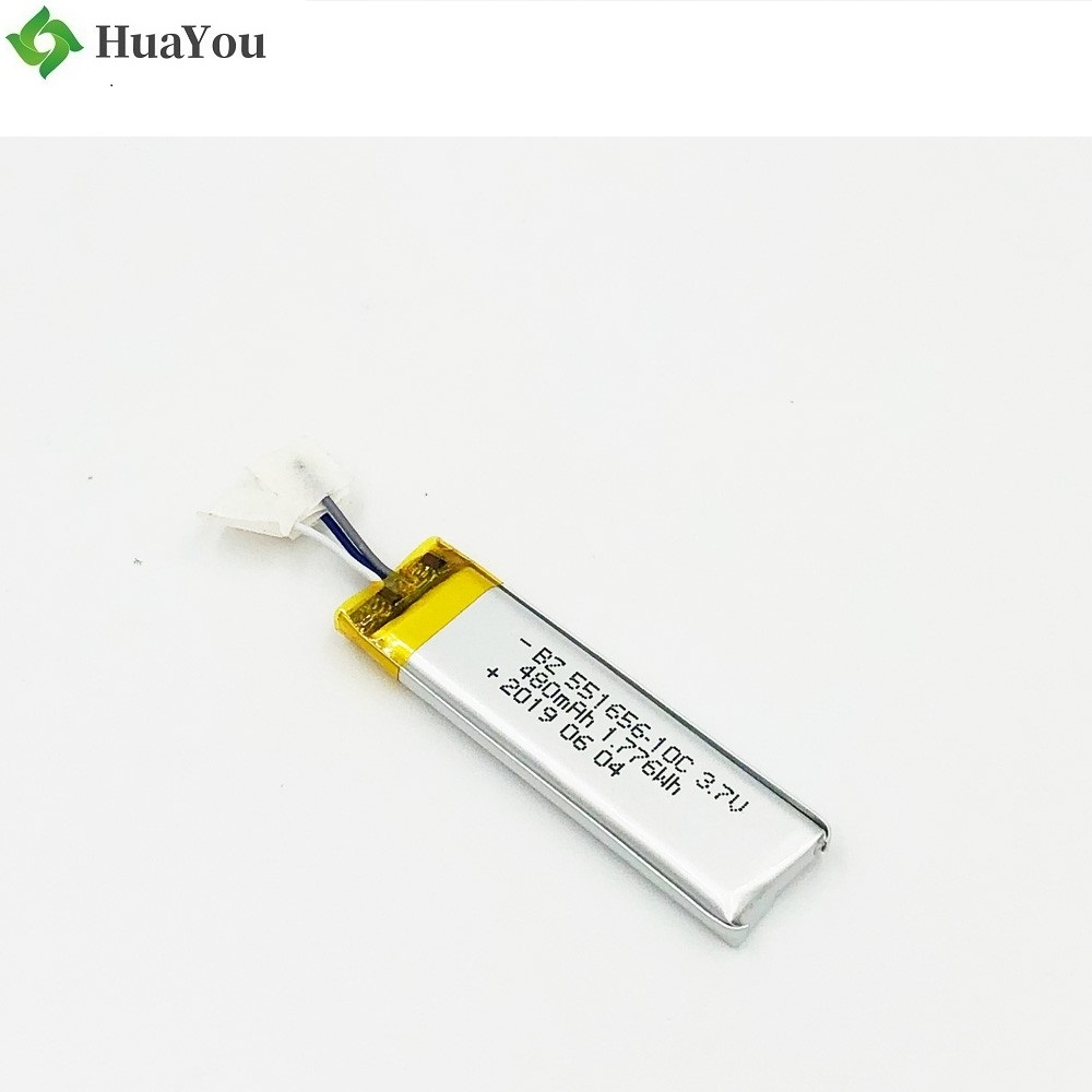 551656-10C 480mAh 3.7V Li-Polymer Battery With Wire