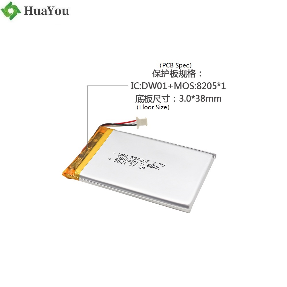 554267 1800mAh 3.7V Li-po Battery