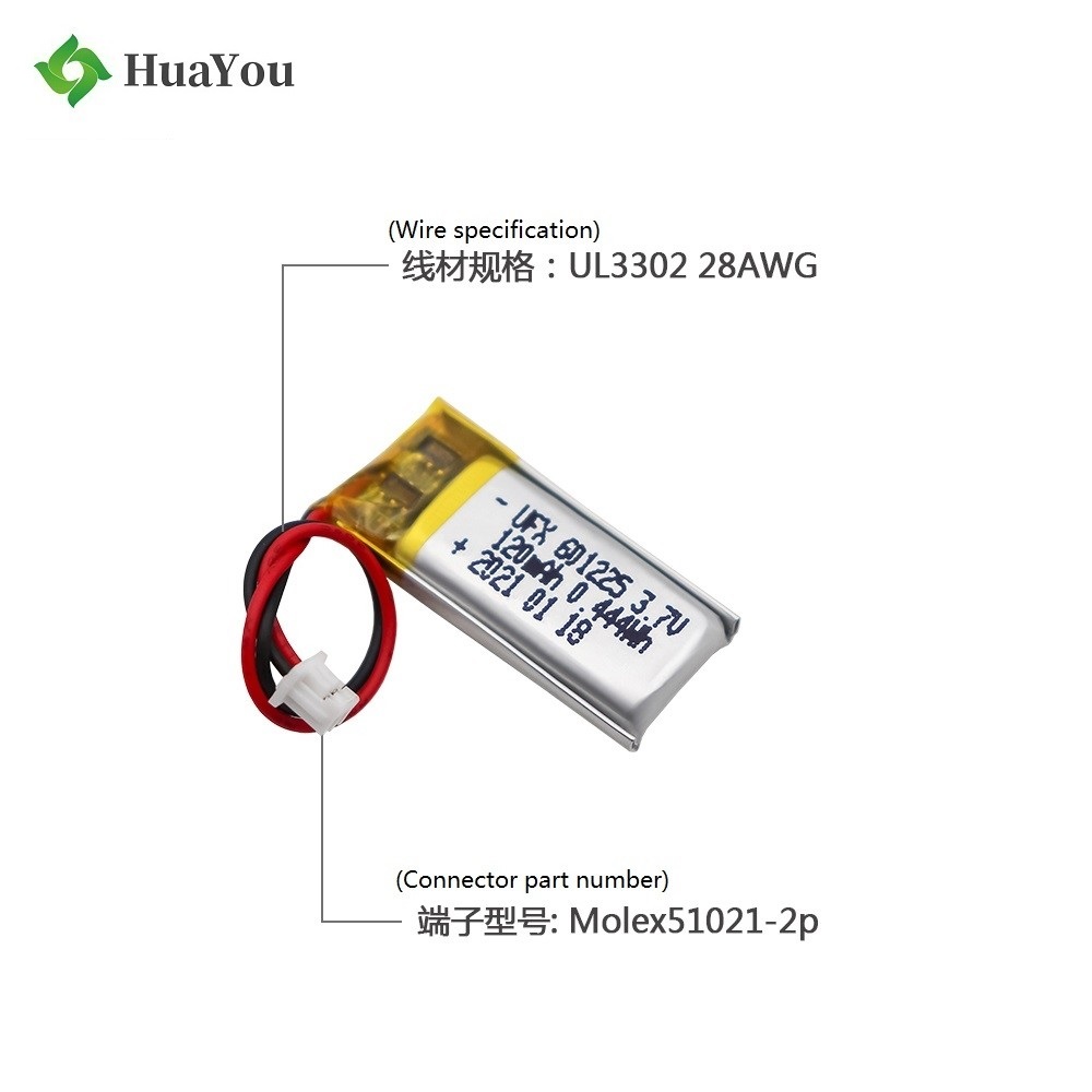 601225 3.7V 120mAh Lithium Polymer Battery