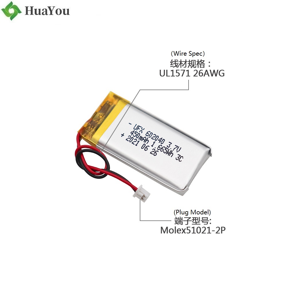 602040 3.7V 450mAh 3C Li Polymer Battery