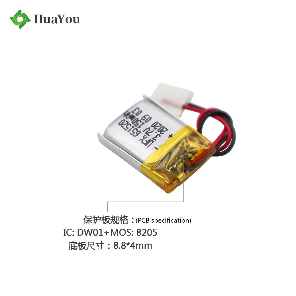 651520 150mAh 3.7V Lithium polymer Battery