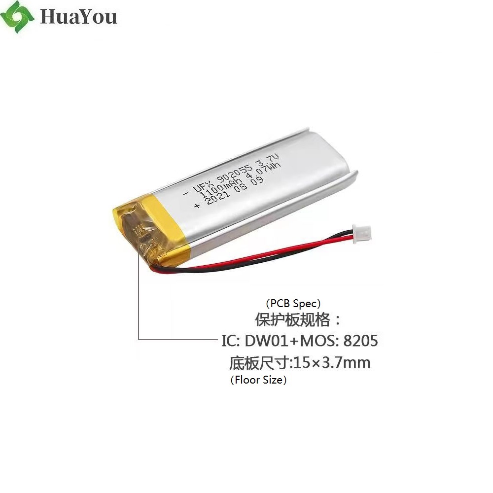 902055 1100mAh 3.7V Lithium Polymer Battery