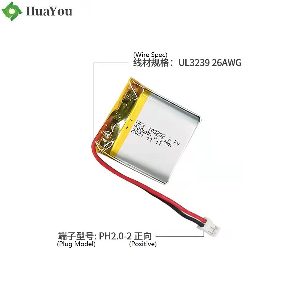 103232 3.7V 900mAh Li-ion Battery