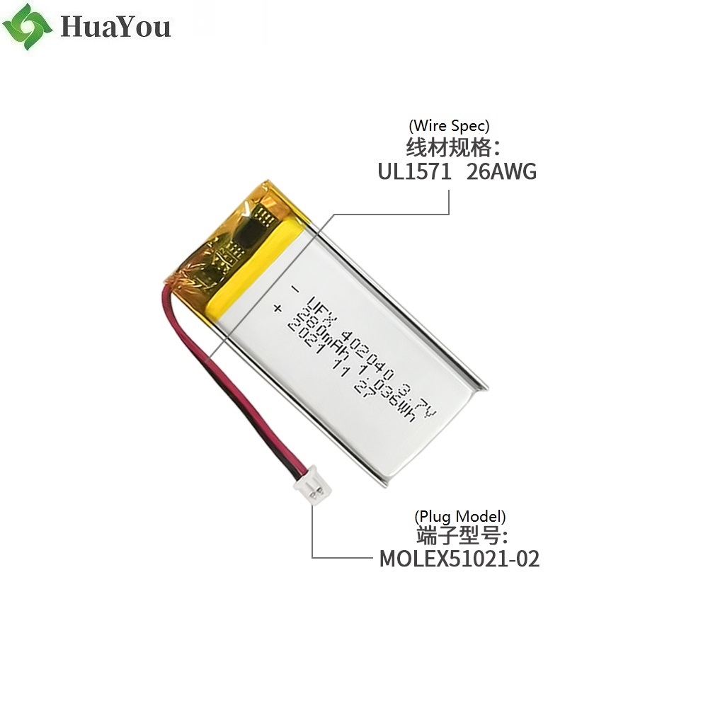 402040 3.7 280mAh Li-polymer Battery