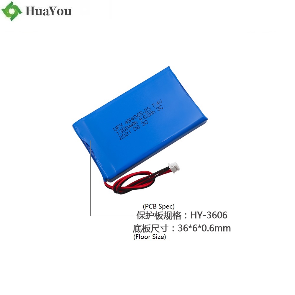 454065-1P2S 7.4V 1300mAh 3C Rate Li-ion Polymer Battery Pack