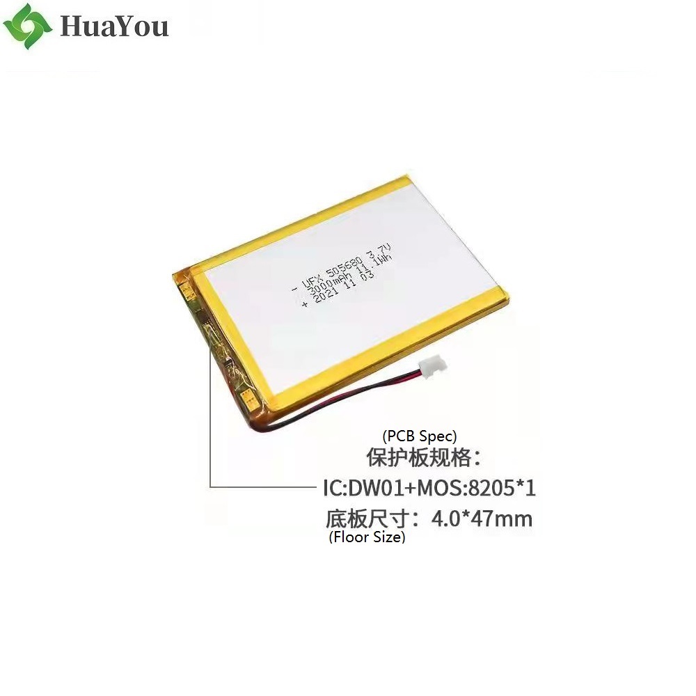 505680 3.7V 3000mAh Rechargeable Battery