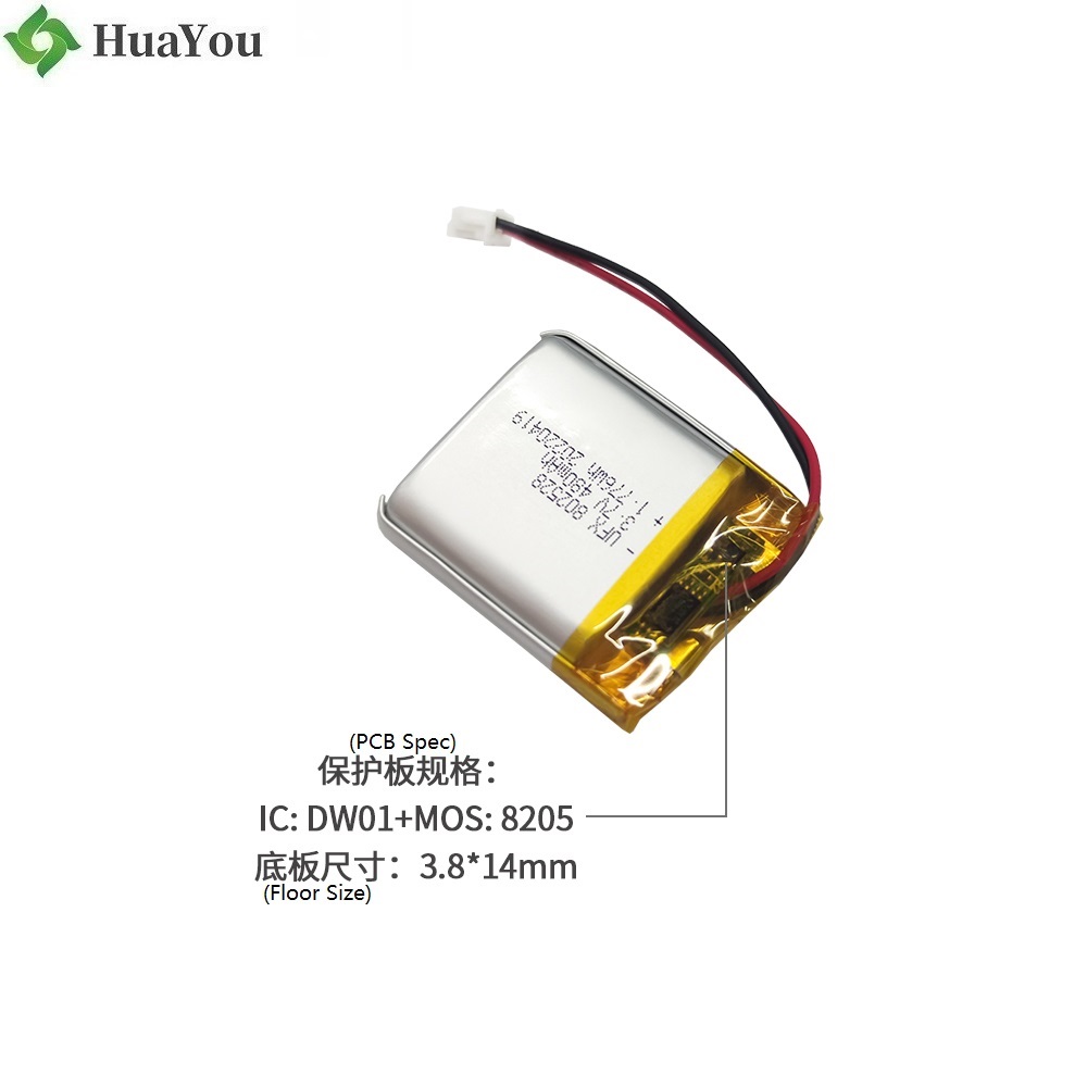 802528 3.7V 480mAh -40℃ Li-polymer Battery
